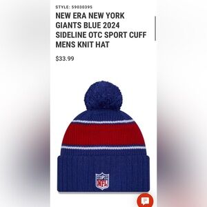 NEW ERA, NEW YORK GIANTS, BLUE SIDELINE OTC SPORT CUFF MENS KNIT HAT, NEW, M/L